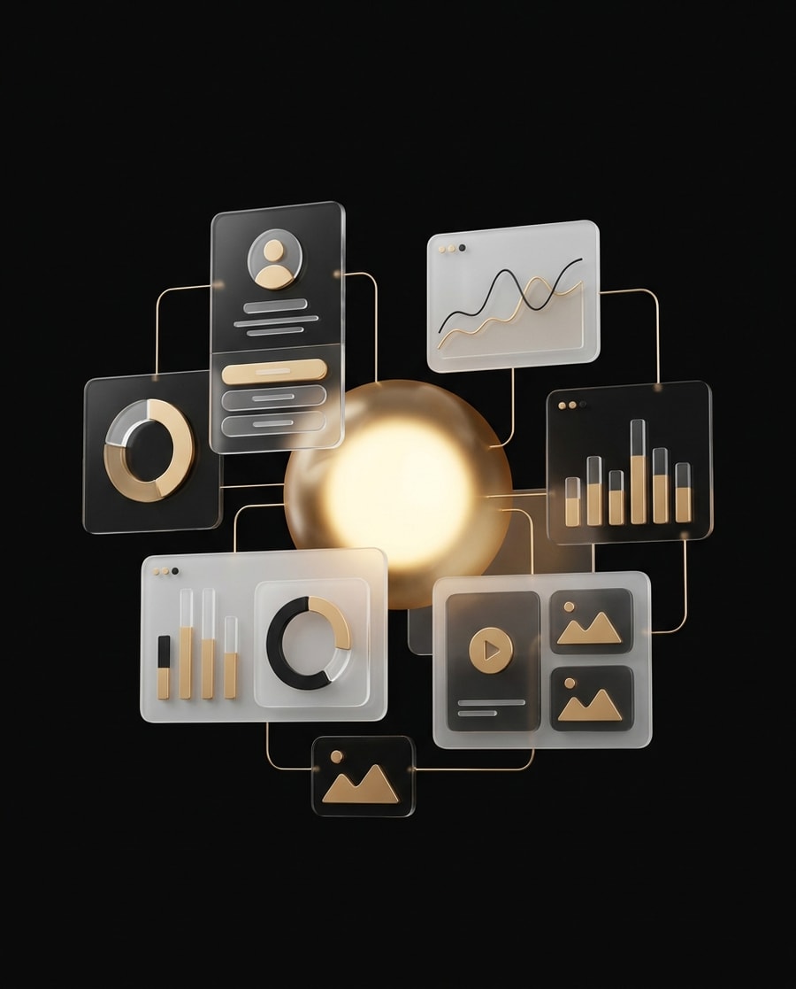 Cluster de supports premium PressLab : press kit, portfolio, dashboard